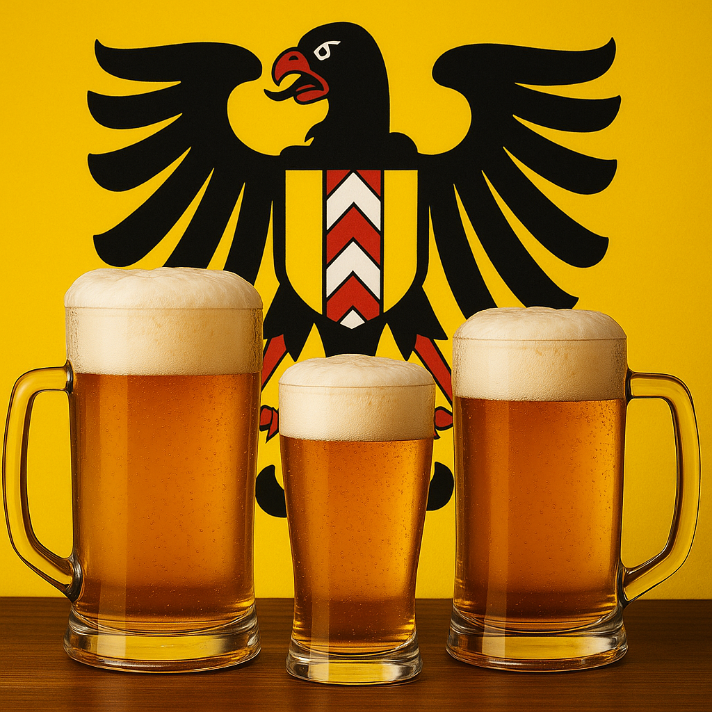 Bières devant un drapeau de la ville de Neuchâtel.